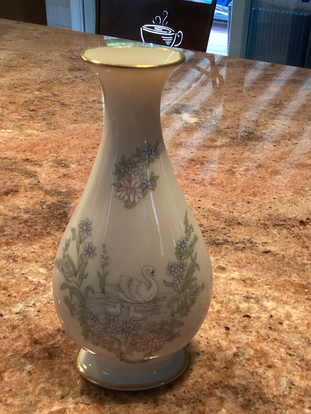 Lenox White Porcelain Swan Vase with Gold Trim